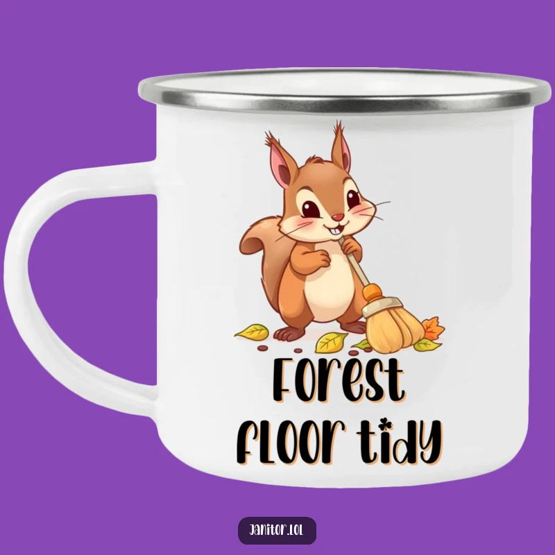Funny Squirrel Sweeping Camping Mug: Autumn Adventures and Tidy Sips