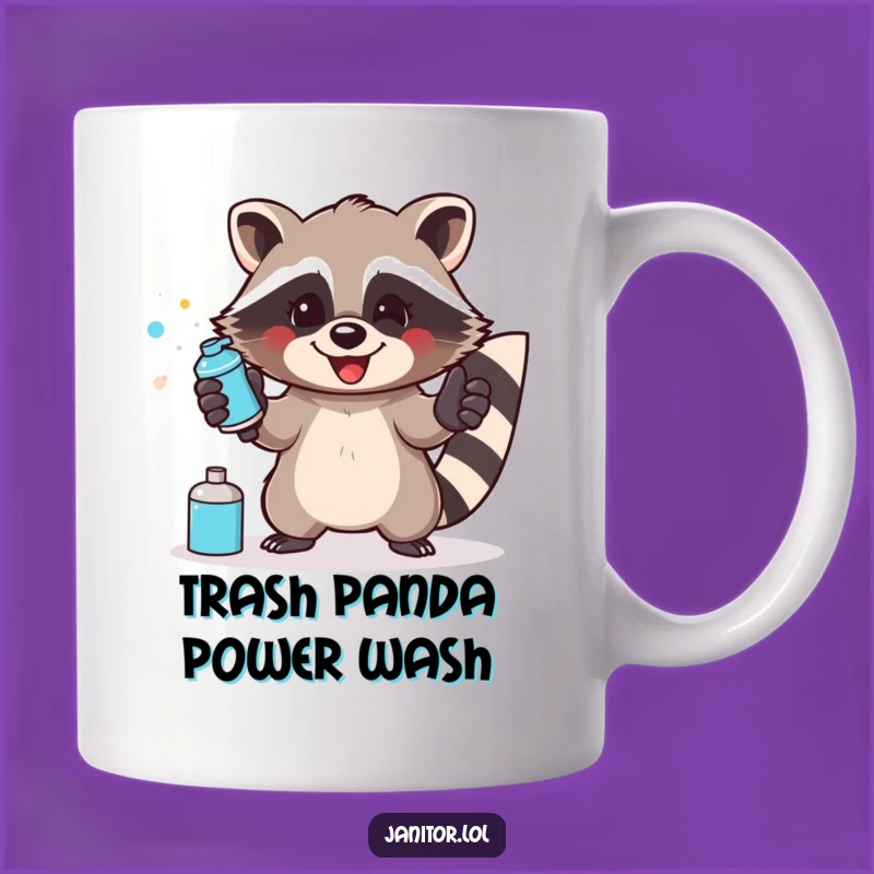 Funny Raccoon Cleaning Mug: Enthusiastic Worker Humor Gift