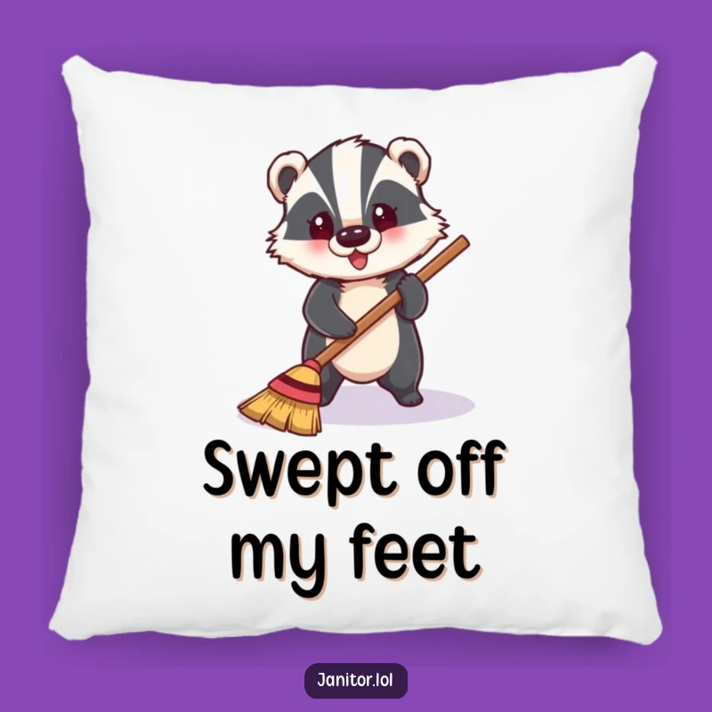 Funny Badger Sweeping Pillow: Cozy & Hilarious Domestic Accent