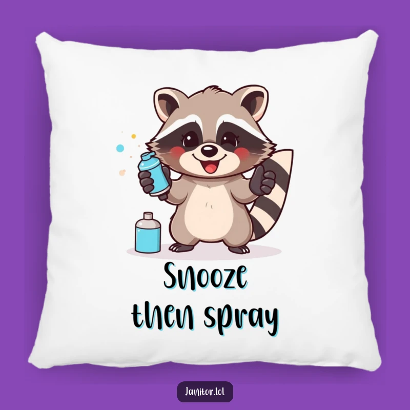 Funny Raccoon Cleaning Pillow: Cozy Comfort for the Diligent Helper