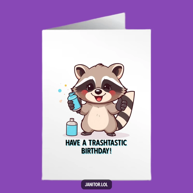 Free Printable Birthday Card: Raccoon Spraying Fun, Humorous Downloadable Gift!