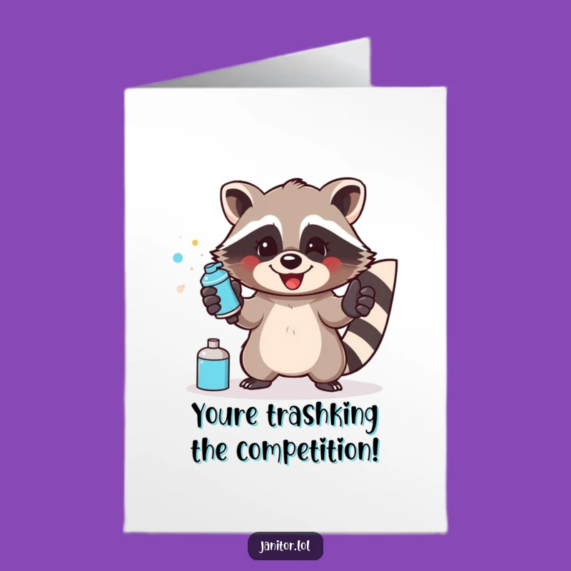 Free Printable Congrats Card: Raccoon Spraying Success, Funny Downloadable Gift!