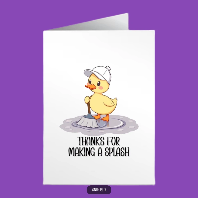 Free Printable Thank You Card: Cheerful Duck Mopping Thanks, Humorous Downloadable Gift!